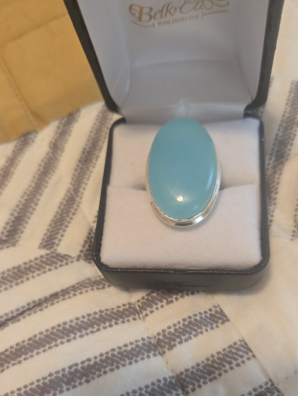 Blue Oval Stone AQUA Calcedoniy Ring in STERLING Silver